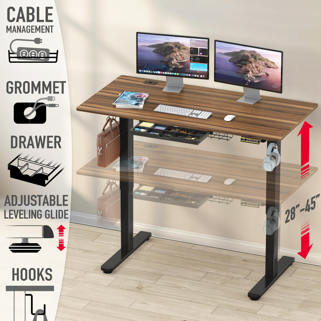55 x 28 Electric Height Adjustable Standing Desk w/Drawer, Walnut