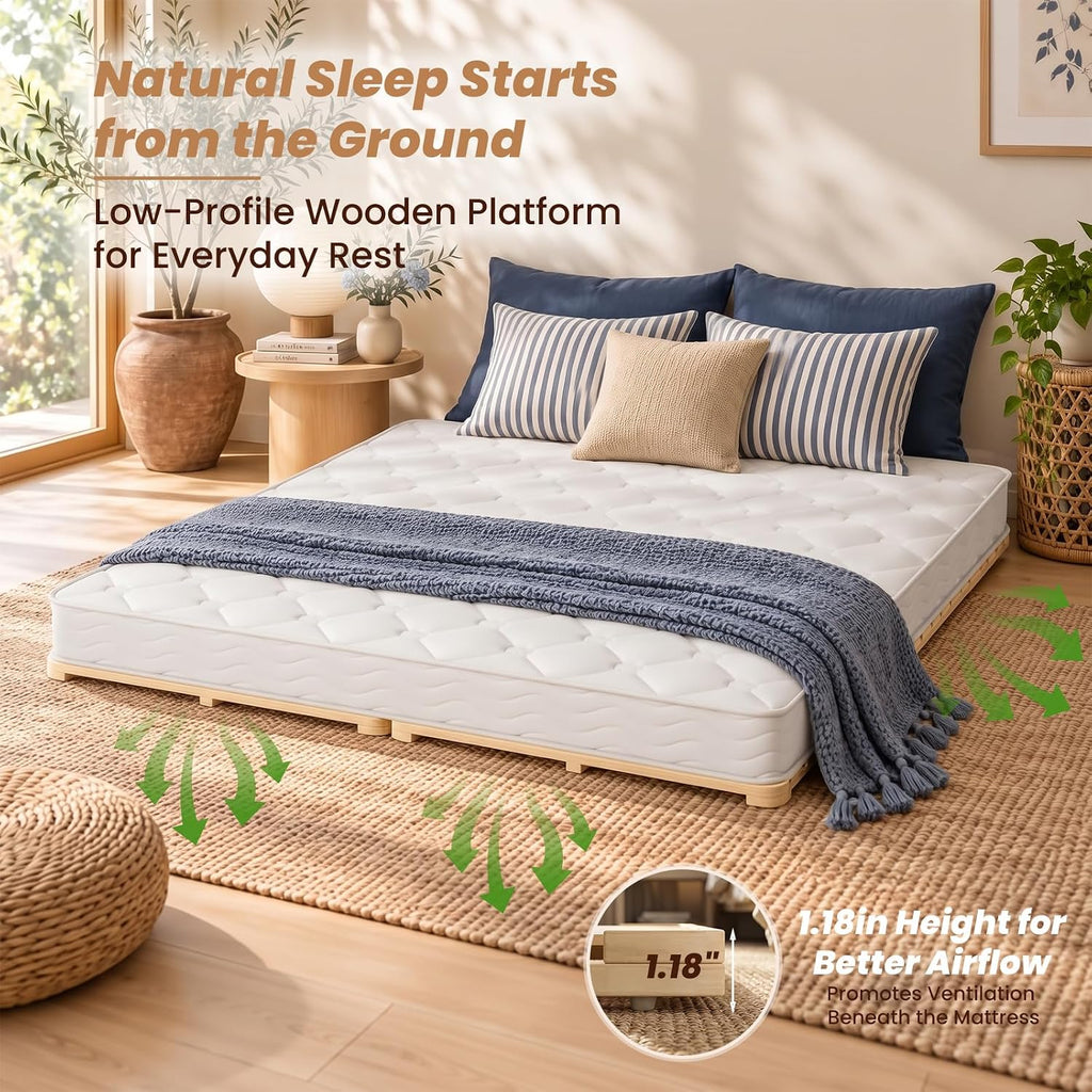 Foldable Floor Bed Frame, Solid Wood Tatami Bed Frame