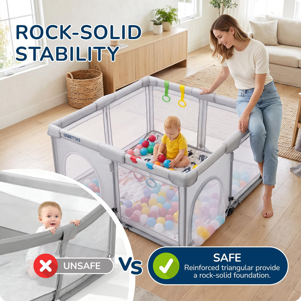 Foldable Baby Playpen with Mat, 50"x50", Light Gray
