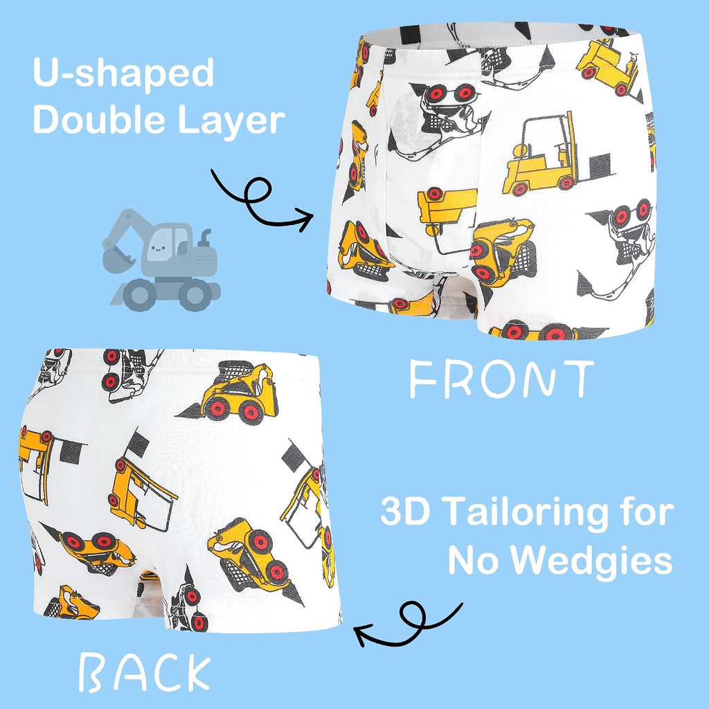 Boys 100% Cotton Boxer Briefs, 6 Pack Toddlers Kids Underwear