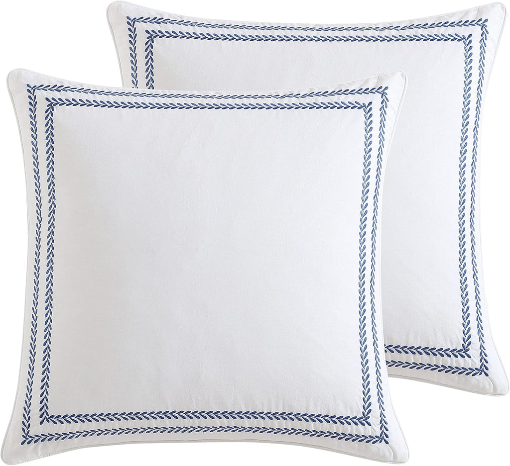 Euro Sham Covers, Soft Cotton Decorative Pillow Covers with Zipper Closure, 26x26, Room Decor with Embroidered Vine