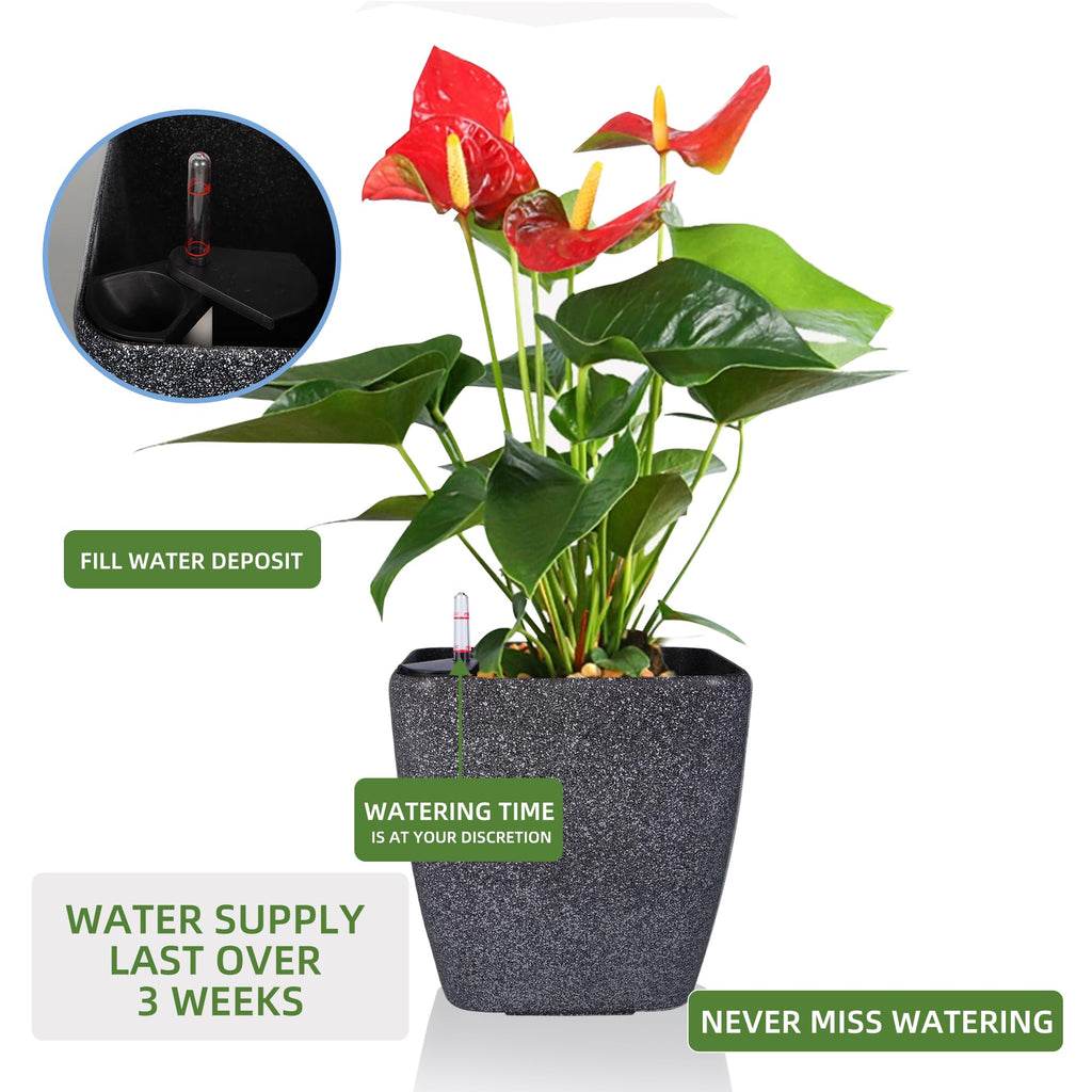 15x14 Self Watering Planter with Wheels (Stone Matte)