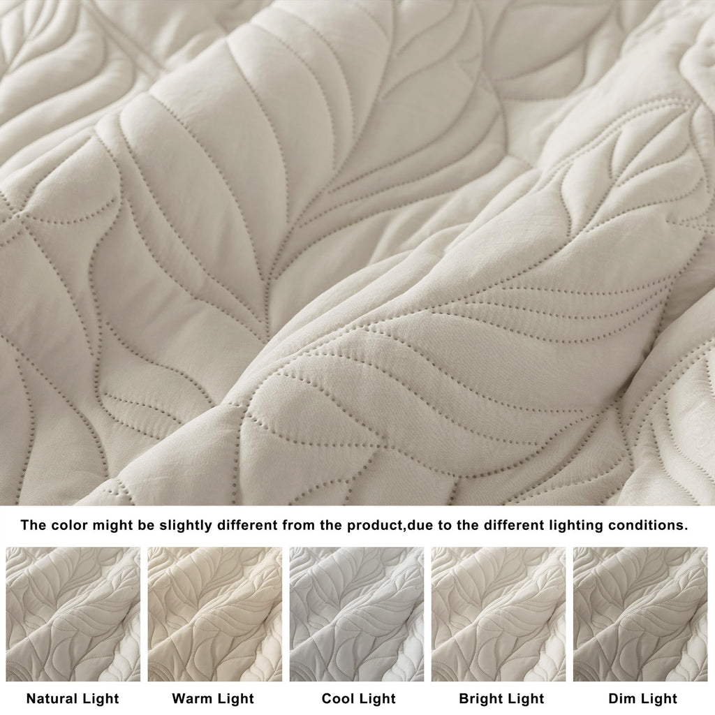 Beige California Quilt Set, Oversized Neutral Soft Lightweight Bedspread, Farmhouse Rustic Country