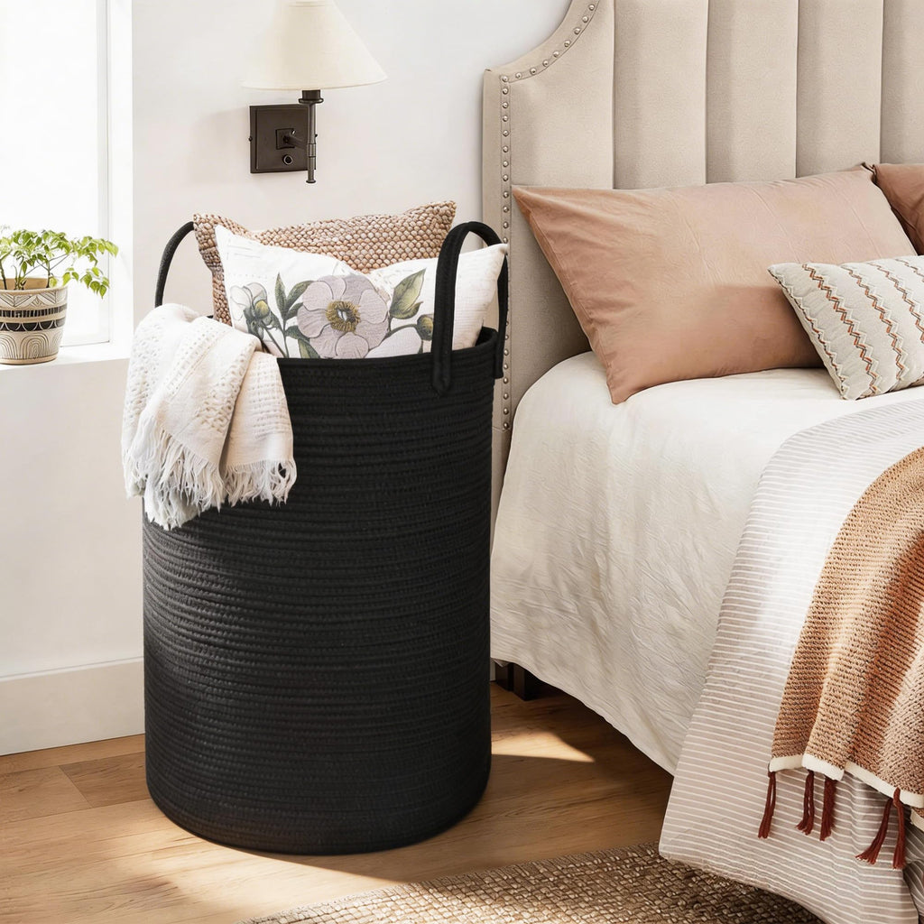 Large Woven Laundry Basket, 80L Tall Blanket Storage, Cute Nursery Kids Baby Laundry Hamper, Cloth Hamper Aesthetic
