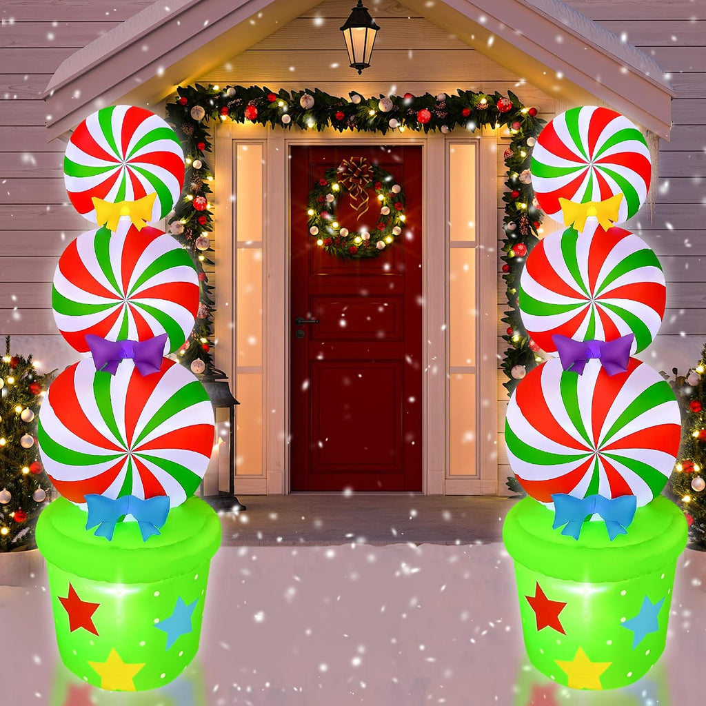 6FT Christmas Inflatables Candy Yard Sign LED Lighted Christmas Inflatable Outdoor Decoration for Garden Home Lawn