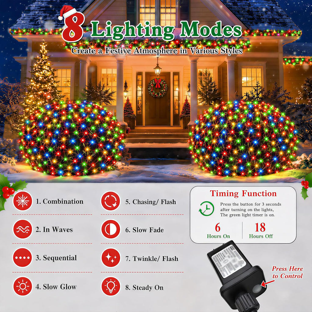 300 LED Christmas Net Lights, 14.8ft x 5ft Mesh Lights Outdoor 8 Modes Green Wire, Waterproof Connectable String