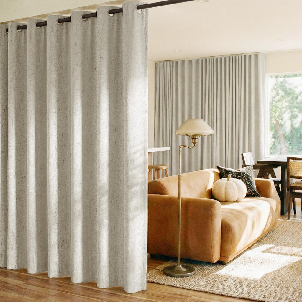 100% Blackout Linen Sliding Door Curtains with White Liner Composite, Grommet Extra Wide Window Treatments Room