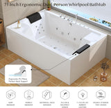 Whirlpool Bathtub - 71" x 47" 2 Person Jetted Massage Tub with 30 Jets (18 Water Jets+12 Air Jets) Rectangular Alcove