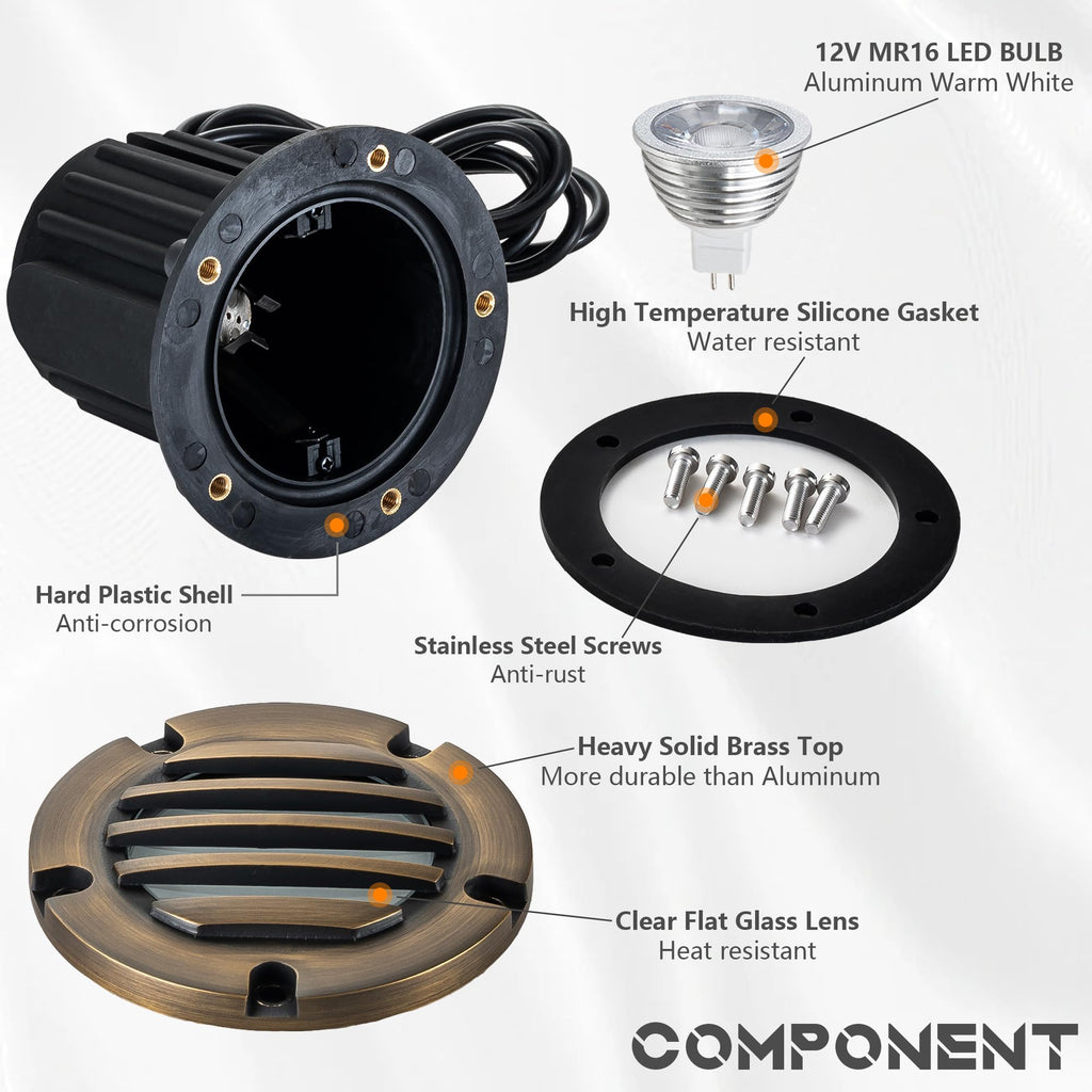 Brass Well Lights LED In Ground Lights Low Voltage Landscape Lighting 12V Outdoor Up Light for Pathway