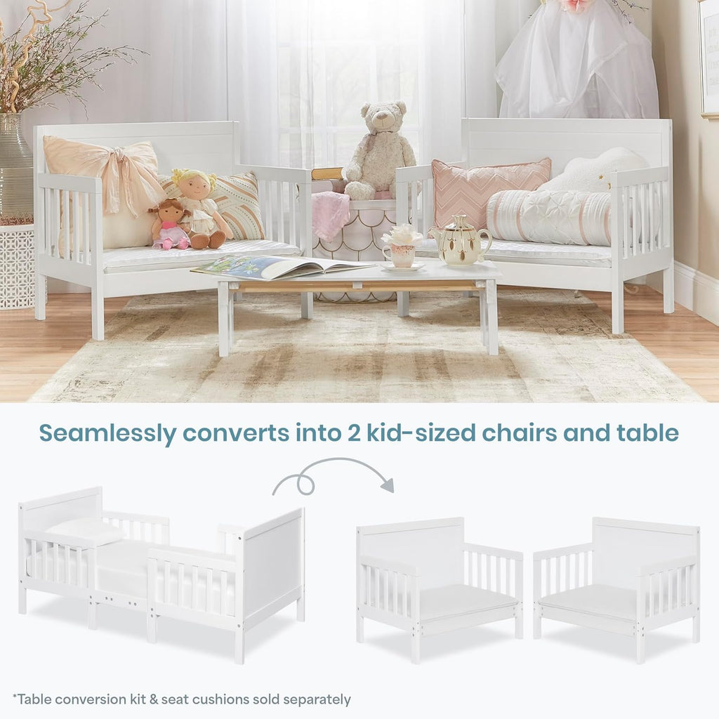 Hudson 3-in-1 Convertible Toddler Bed, 4 Safety Guard Rails, Low-to-Floor Design, Greenguard Gold & BSA Certified