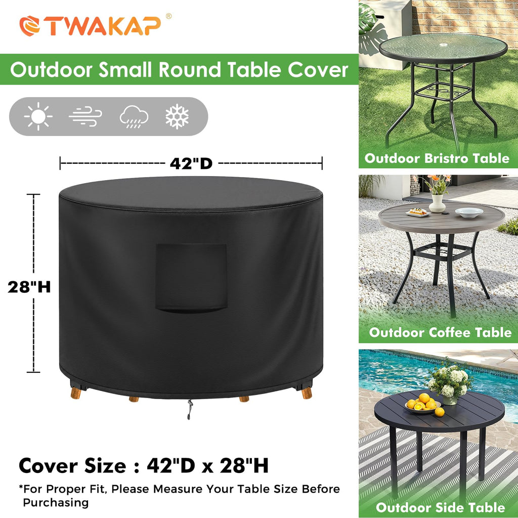 Outdoor Table Cover Waterproof For Round Patio Table, 42"Dx28"H, Black