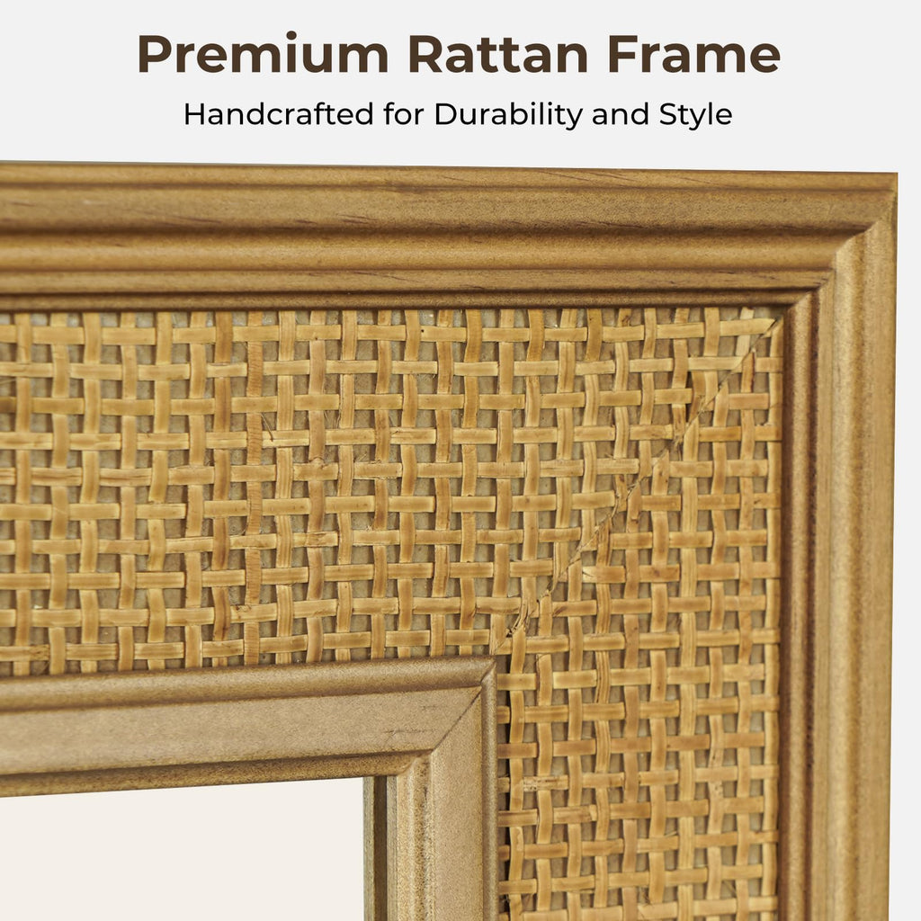 Rattan Wall Mirror Rectangle, 30 X 48 inch Rattan Mirror with Wooden Framed for Wall Decor Bathroom, Living Room