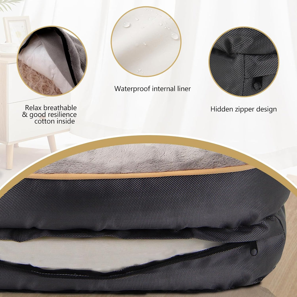 Large Memory Foam Dog Bed, Orthopedic Dog Bed & Sofa with Removable Washable Cover and Squeaker Toy as Gift