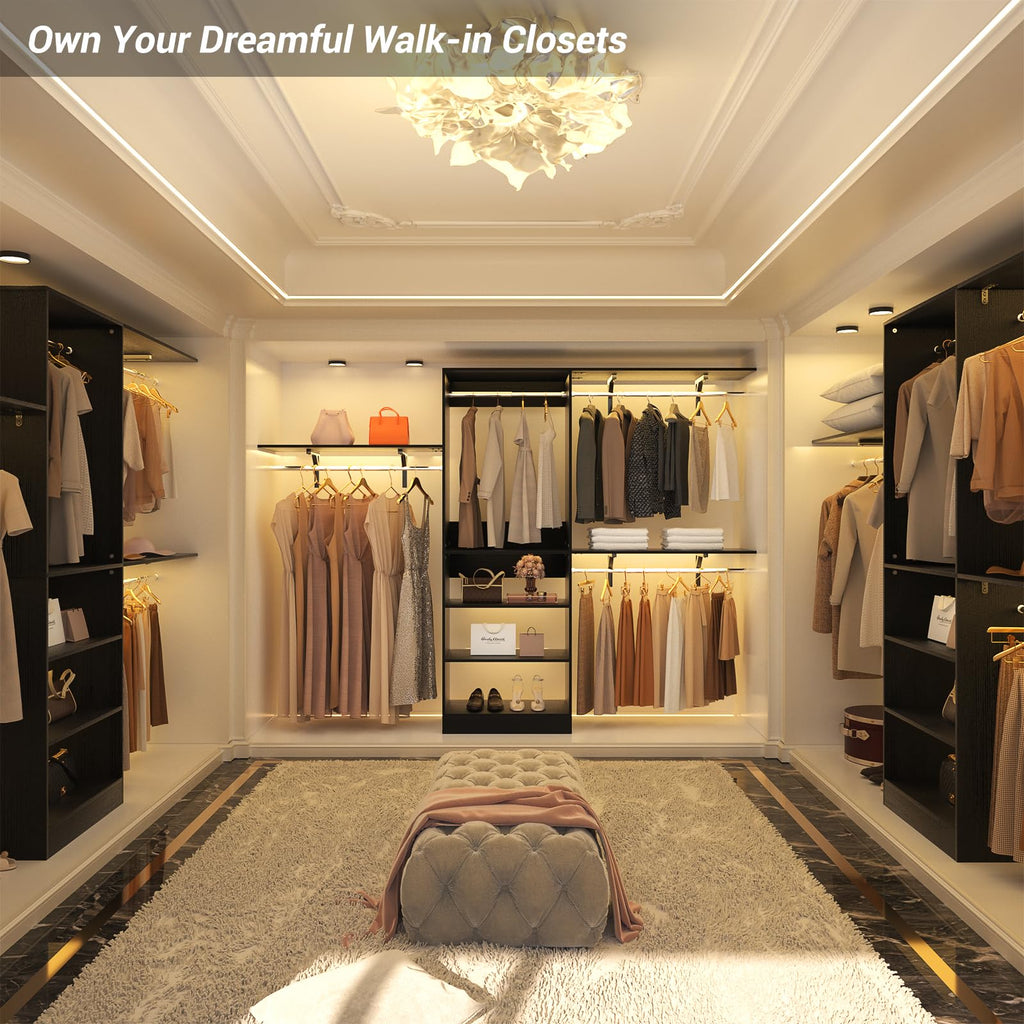 8FT Closet System with 3 Wooden Storage Shelves, 96'' Closet Organizer System with 3 Hanging Rods, Wall Mount Bedroom