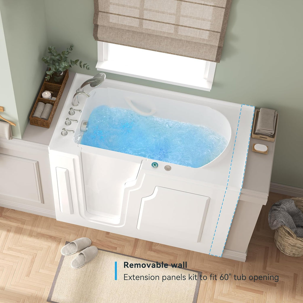 Floridian 55" x 33" Walk-in Whirlpool Bathtub with 16 Air Water SPA Jets and Left-Side Door Opening and Quick Fill