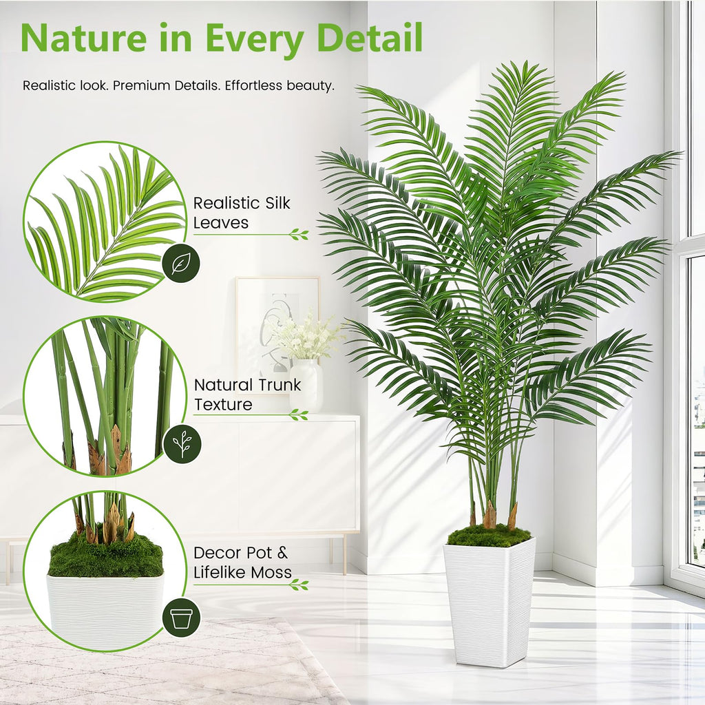 Artificial Palm Tree, 6FT Tall Fake Plant, Faux Tropical Areca Tree
