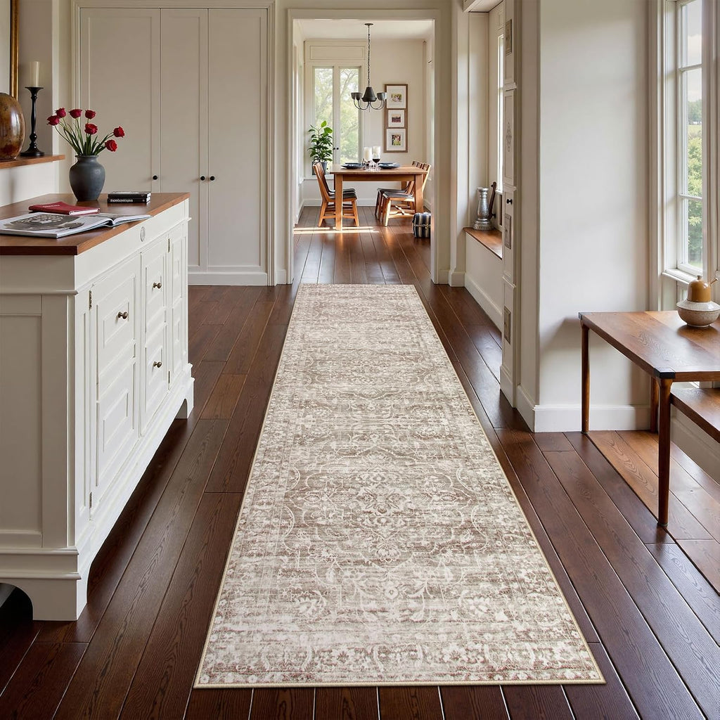 Runner Rug for Hallway 2.5x10, Washable Kitchen Runner Rugs Ultra-Thin Non Slip, Neutral Boho Print 