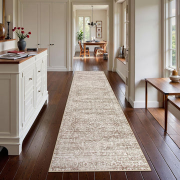 Runner Rug for Hallway 2.5x10, Washable Kitchen Runner Rugs Ultra-Thin Non Slip, Neutral Boho Print 