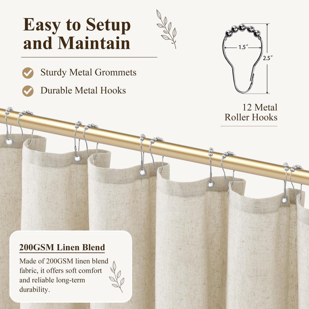 Natural Linen Fabric Shower Curtains, 72x78