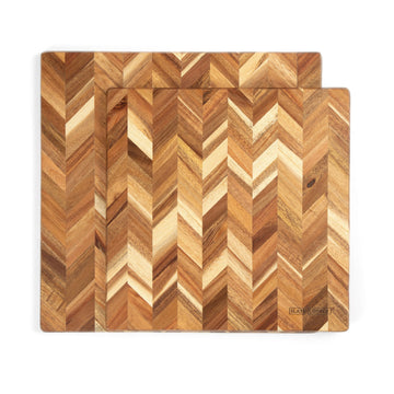 Herringbone Acacia Wood Cutting Board Set of 2 - Premium Wood Cutting Board & Serving Board, Non-Toxic, Kitchen Prep