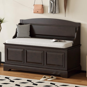 Shoe Storage Bench with Seating, 41.7" Farmhouse Entryway Bench with Cushion and Hidden Storage, Upholstered Storage
