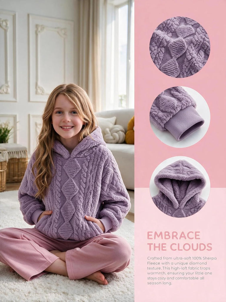Hoodies Fuzzy Sweater Warm Sherpa Top Kids Pullover Sweatshirts With Pockets