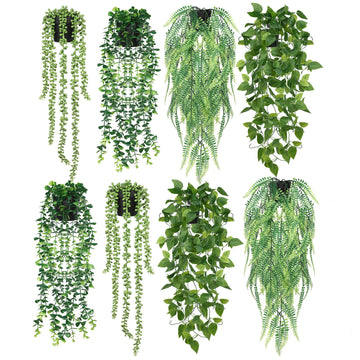 8 Pcs Artificial Hanging Plants Fake Hanging Plants with Pots
