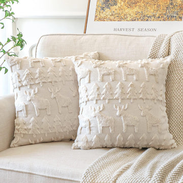 Xmas Soft Plush Short Wool Velvet Decorative Throw Pillow Covers Square Luxury Style Cushion Case Pillow - Set of 2