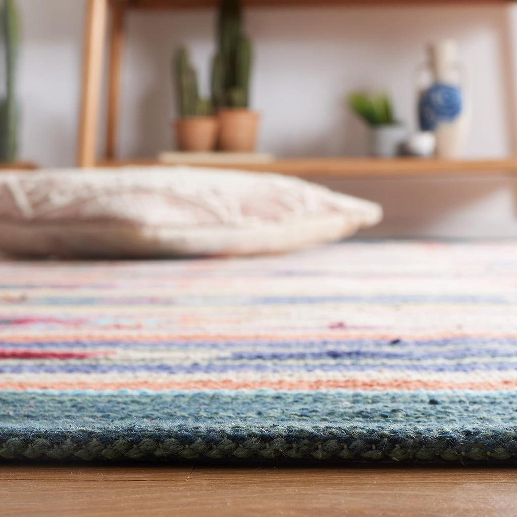 Area Rug - Cotton Kilim Collection - Large - Blue & Ivory, Handmade Cotton, Southwestern Boho Tribal Design