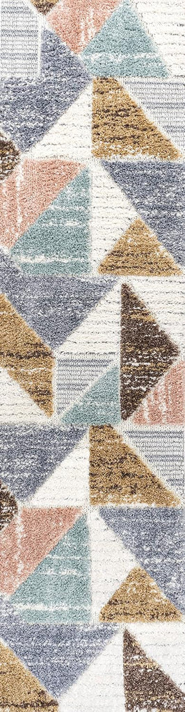 Colorblock Carved High-Low Multi Runner Rug 2X8 ft, Aileen Geometric Scandi, Easy-Cleaning, High Traffic