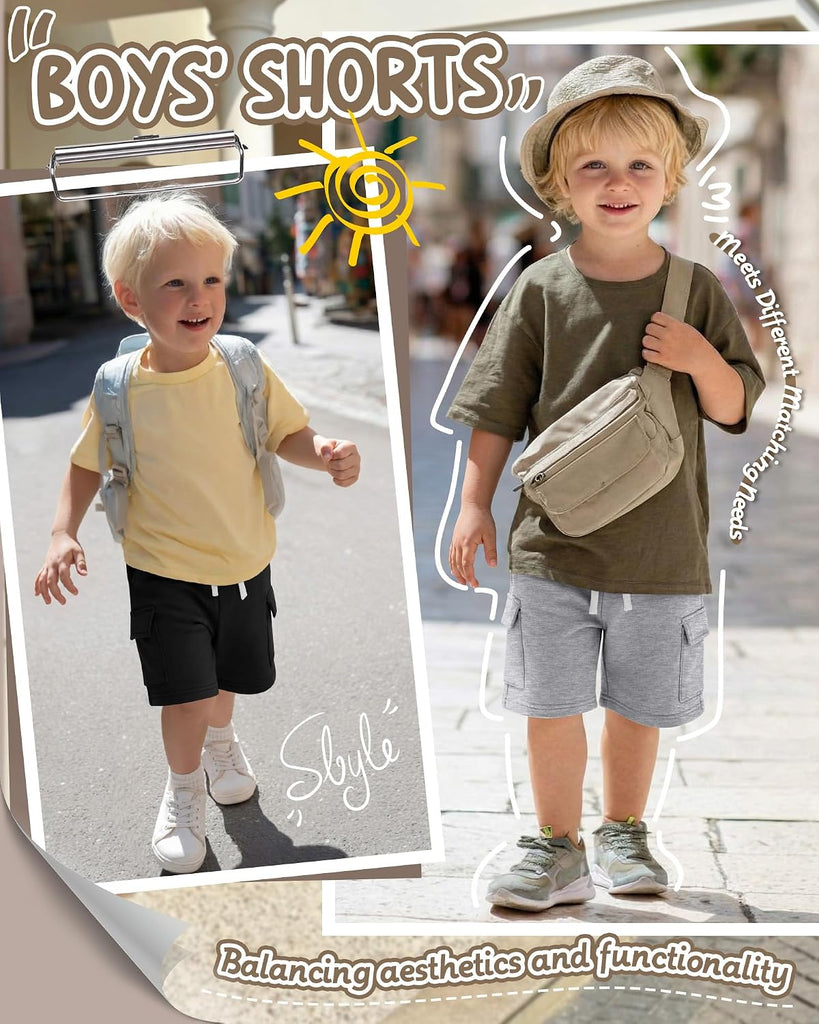 4 Pack Toddler Boys Pull-On Cargo Athletic Shorts