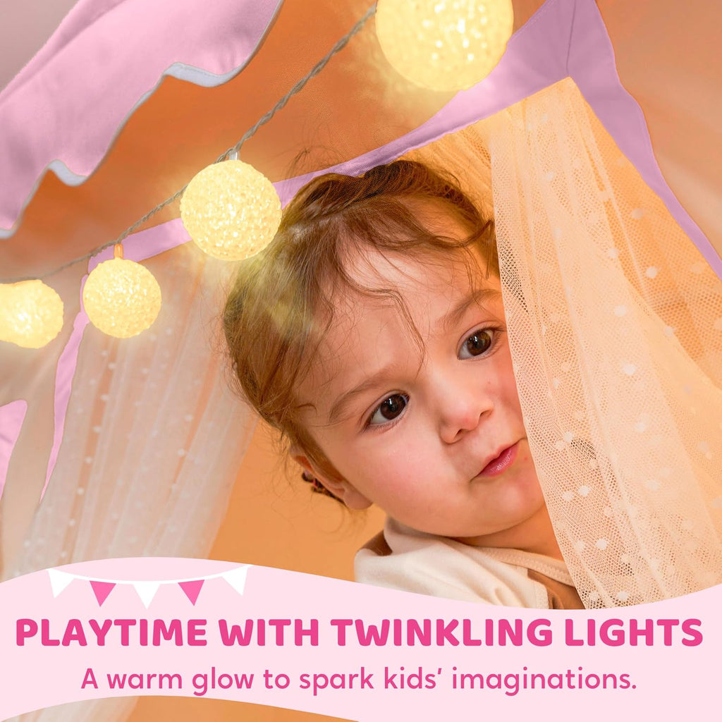 Play Tent for Kids,Indoor & Outdoor Tent with Blanket,LED Lights & Flags for Children,Spacious 51*35*52