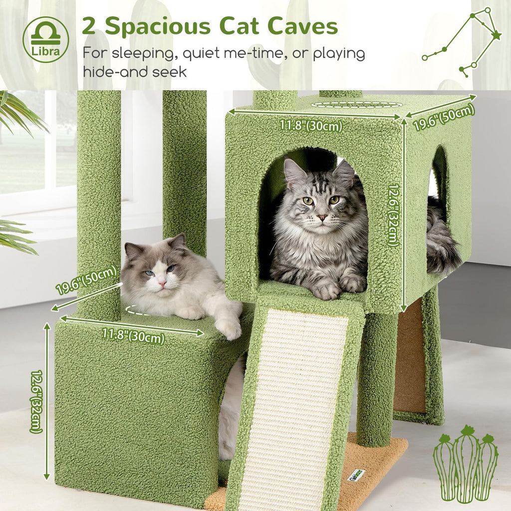 Heavy Duty Cactus Cat Tree for 20lbs Large Adult Cats, Green