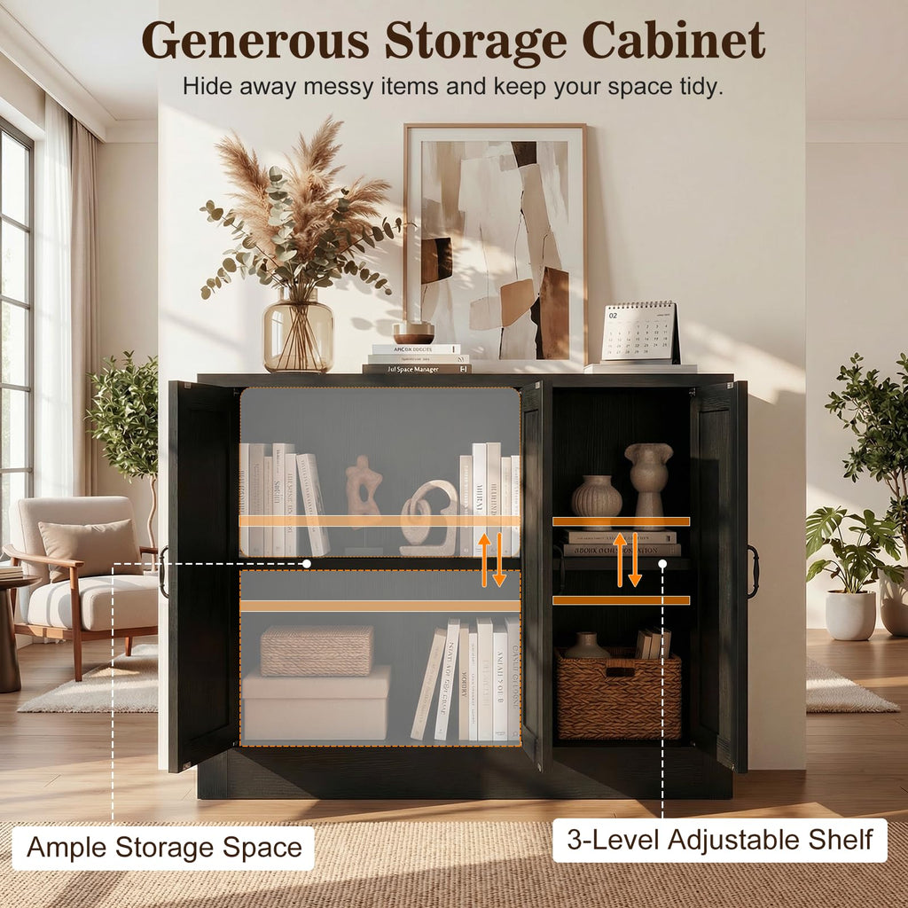 39" Modular Buffet Sideboard Cabinet, Expandable Storage Cabinet System, 3-Door Coffee Bar Cabinet with Adjustable