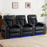 Luxury Home Theater Seating - Power Recliner with Adjustable Headrests, Blue LED Ambient Lighting, Tray Table