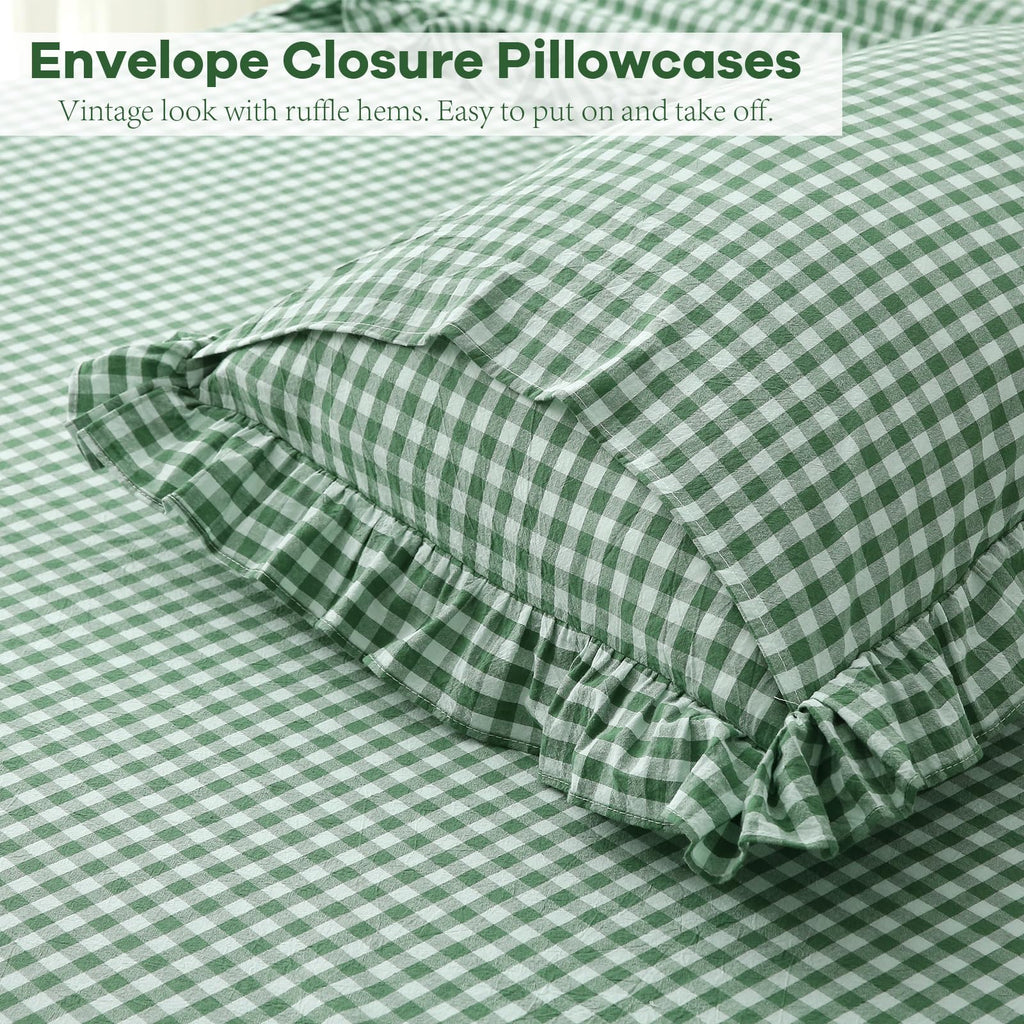 Green White Gingham Ruffle Sheets 4-Piece Set