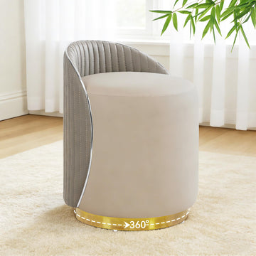 Vanity Chair with Back, Leather Vanity Stool - 360° Swivel Makeup Chair, No Assembly Upholstered Comfy Makeup Stool