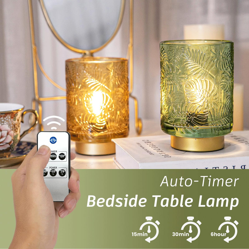 Battery Operated Small Cordless Table Lamps with Remote Control,Glass Dimmable Brightness Wireless Lamp