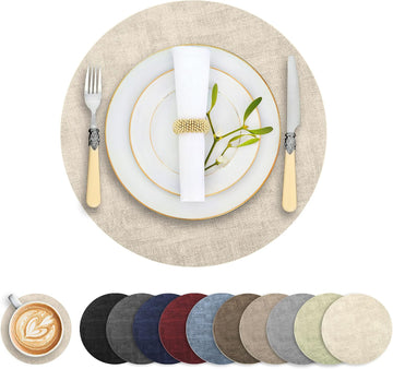 Round Faux Leather Placemats and Coasters, Reversible Heat Resistant Non-Slip Table Mats, Waterproof - Set of 6