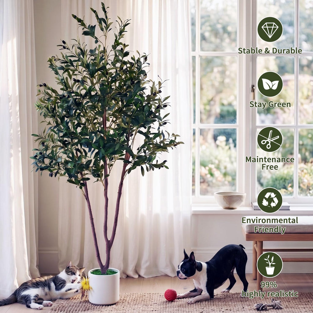 6FT Olive Tree Artificial Indoor Plant, Fake Olive Tree, Lifelike Moss Potted