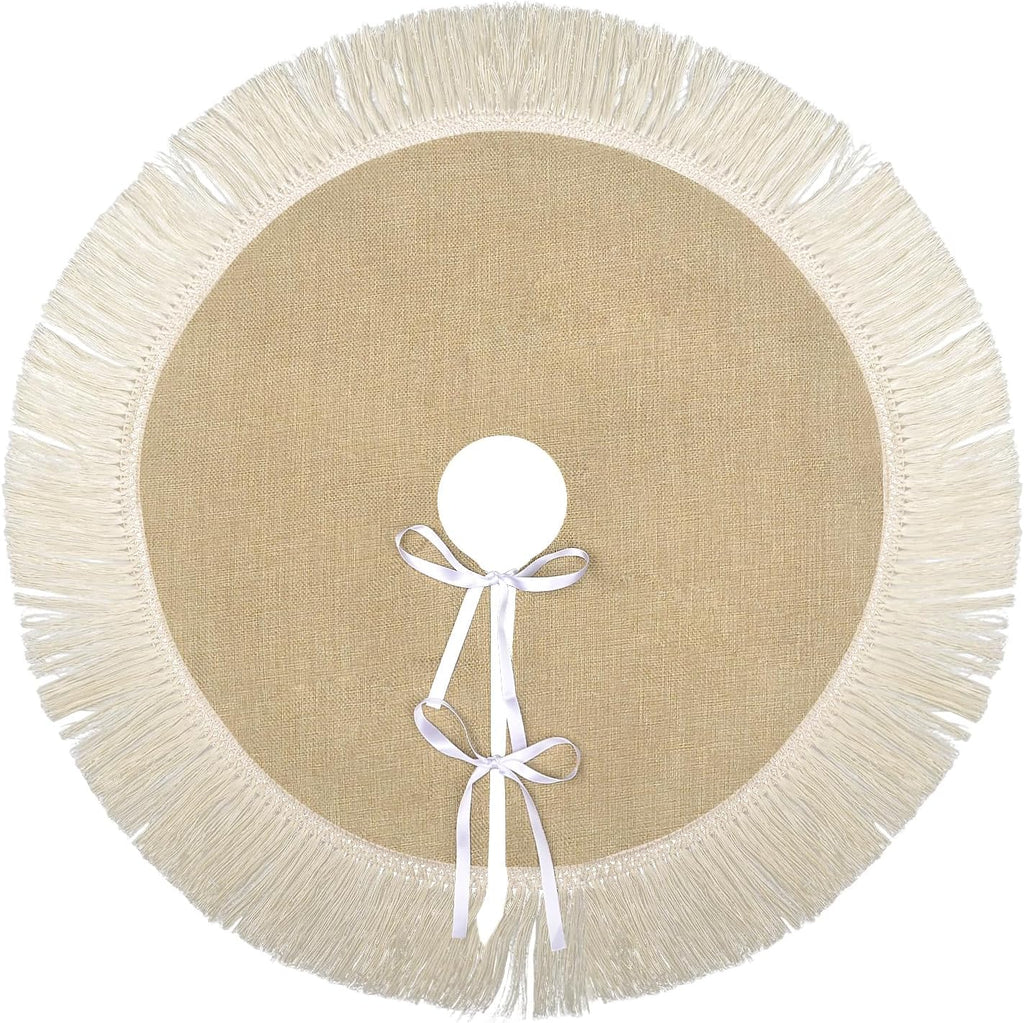 24" Burlap Tree Skirts with Tassel, Fall Tree Skirt for 2-3 Ft Tabletop