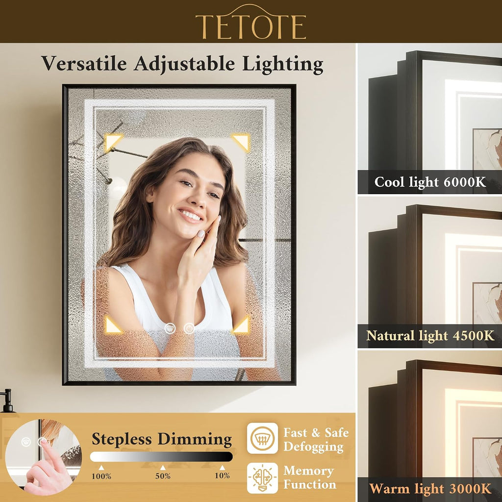 Black Lighted Medicine Cabinet with Tempered Glass Mirror 16 x 24 Black Metal Led Recessed Medicine Cabinet with