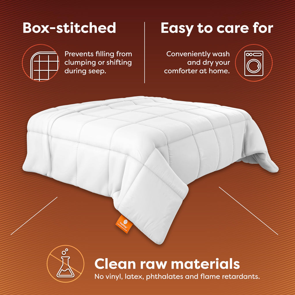 White Comforter King Hypoallergenic Duvet Insert Microfiber All Season Goose Down Alternative Quilted - Corner Loops