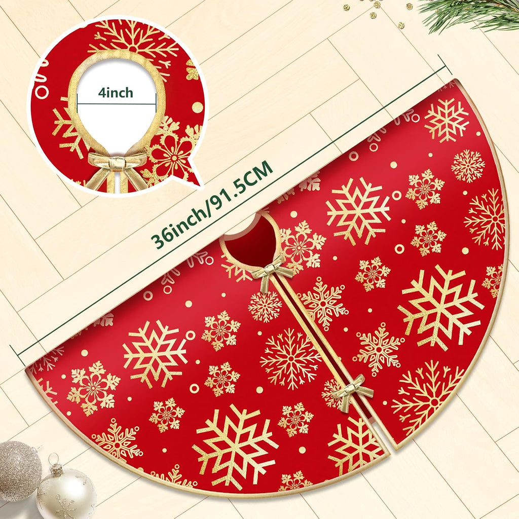 36 Inch Christmas Tree Skirt, Snowflake Round Red Tree Skirt