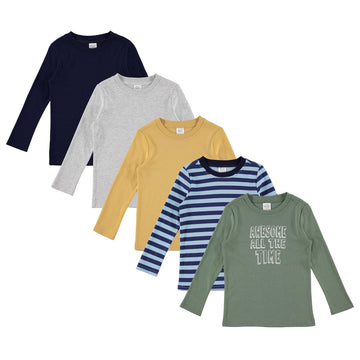 Pack Baby Boy Long Sleeve Shirt - Basic Tshirt Tops, Light Undershirt - Solid, Striped & Statement Tees