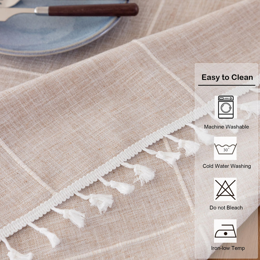Boho Cotton Linen Round Tablecloth Brown 52 Inch