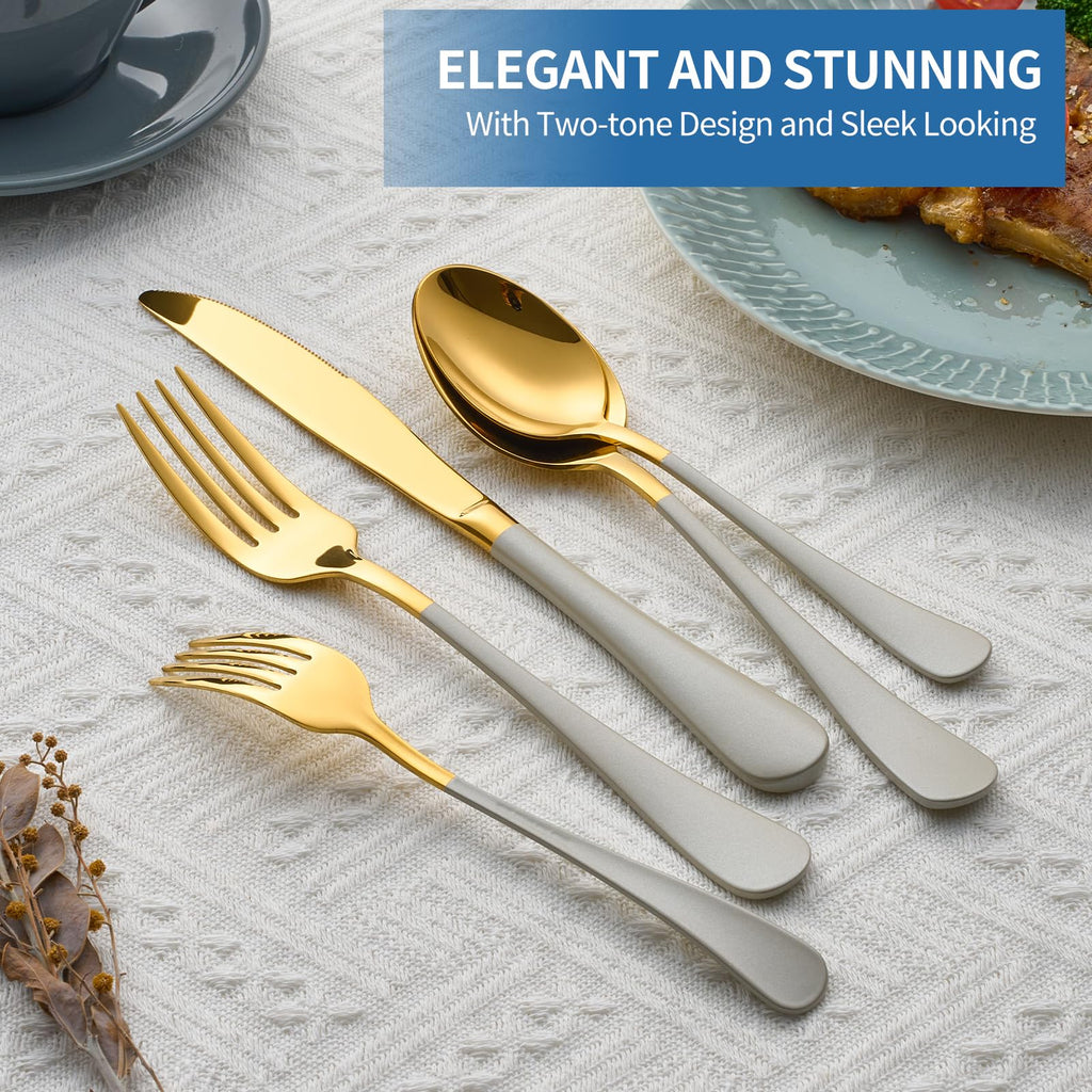 20-Piece Off white & Gold Silverware Set, 18/0 Stainless Steel Colorful Handle Flatware Set, Service for 4, Modern