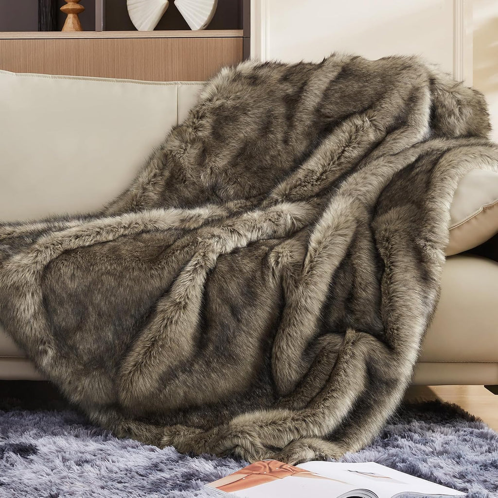 1000GSM Faux Fur Throw Blanket, Super Thick Warm Cozy Heavy Blankets for Couch Bed Sofa, Plush Fuzzy Elegant Soft