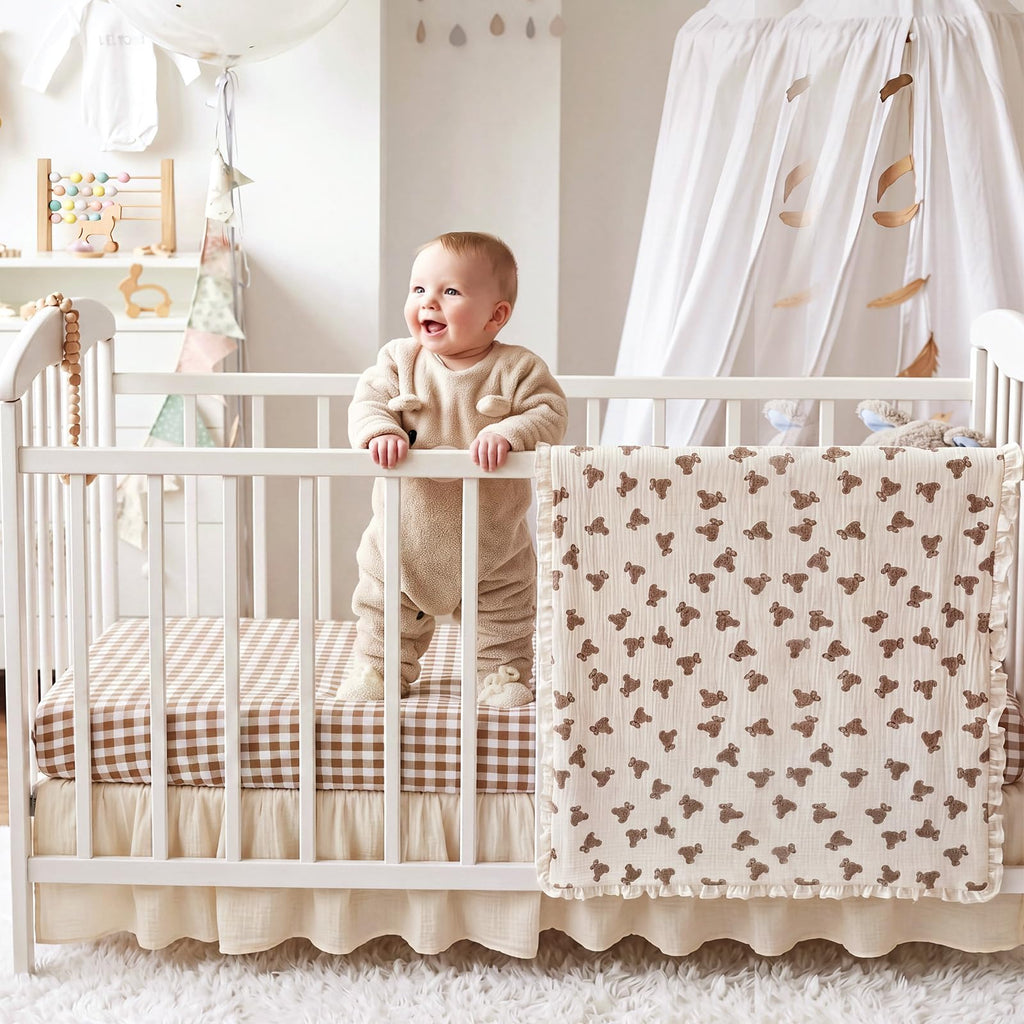 Bear Crib Bedding Set of3 with Sheet Quilt Bed Skirt