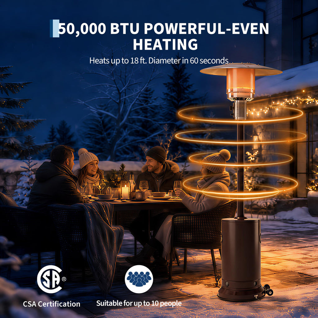 48, 000 BTU Stainless Steel Propane Patio Heater with Wheels, Bronze